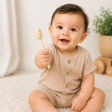 Load image into Gallery viewer, Babymoon Set of 3 | 8cm Mini Wooden Honey Dipper Sticks | Natural Wood Honey Spoon Dispenser Wand | Small Drizzle Stirrer Prop for Baby Food Photoshoot, Wedding Party Favours | Decorative Add-ons

