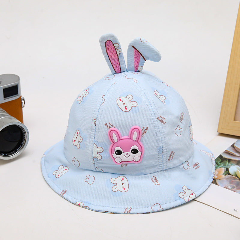 Babymoon Cotton Baby Kids Boys Girls Summer Cap With Head String Rabbit Design | 2-6 Years | Blue