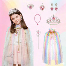 Load image into Gallery viewer, Babymoon Set of 7 | Baby Girls Princess Cape Clock with Tiara Crown, Wand, Necklace, Ring, Earrings, Bracelet | Princess Girls Birthday Party Dress Costumes | Baby Gift Set | 3-8 Yrs
