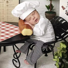 Load image into Gallery viewer, Babymoon Set of 3 | Baby Chef Coat with Hat and Pant | Baker MasterChef Baby Photoshoot Props | Chef Theme | 0-3 Months
