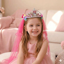 Load image into Gallery viewer, Babymoon Diamond Princess Birthday Party Girls Crown Headband with Veil | Hair Accessories | 3-8 Yrs
