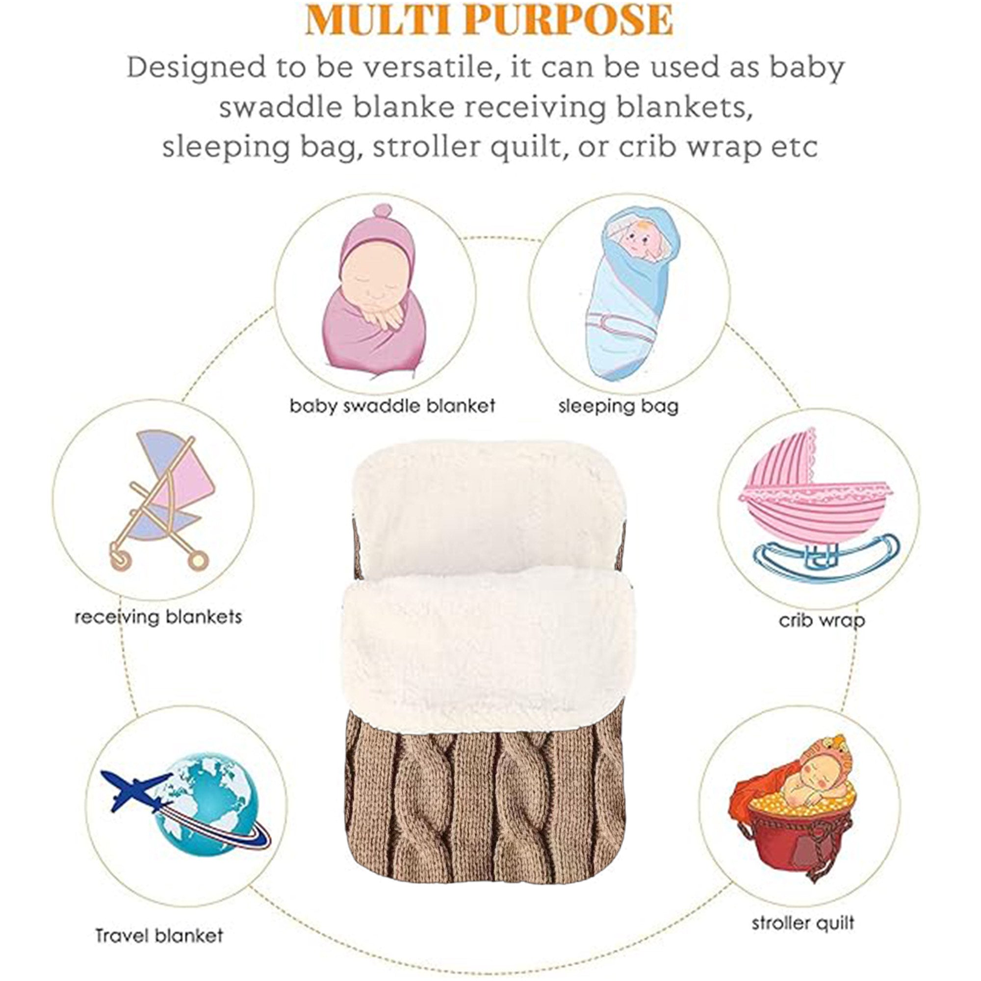 Babymoon Organic Knitted Woolen Fleece Swaddle Wrap Baby Sleeping Bag  Brown