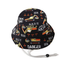 Load image into Gallery viewer, Babymoon Engineer Bucket Baby Boys Girls Kids Summer Cap with Head String Sun Beach Hat | Black | 2-8
