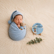 Load image into Gallery viewer, Babymoon Baby Hello World Large Birth Announcement Card with Stand | Nursery Décor | Baby Name Sign | Baby Shower Gift | 15cm
