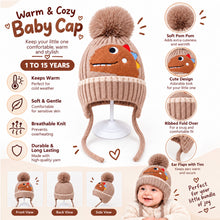 Load image into Gallery viewer, Babymoon Baby Dinosaur Design Cap with String Winter Kids Hat Boys Girls Caps | Brown | 1-15 Years
