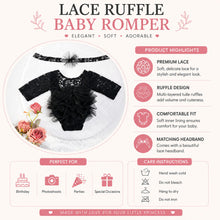 Load image into Gallery viewer, Babymoon Set of 2 | Fluffy Romper &amp; Hairband | Baby Photoshoot Props Costumes | Black | 0-1 Month
