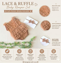 Load image into Gallery viewer, Babymoon Set of 2 | Baby Lace Ruffle Romper Dress with Matching Headband | Baby Photoshoot Props | 0-1 Month
