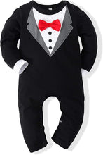 Load image into Gallery viewer, Babymoon Gentleman Suit Romper | Baby Photoshoot Props | Birthday Party Costume | Black | 9-12 Months

