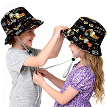 Load image into Gallery viewer, Babymoon Engineer Bucket Baby Boys Girls Kids Summer Cap with Head String Sun Beach Hat | Black | 2-8
