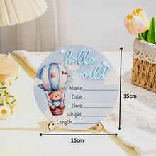 Load image into Gallery viewer, Babymoon Baby Hello World Large Birth Announcement Card with Stand | Nursery Décor | Baby Name Sign | Baby Shower Gift | 15cm
