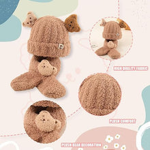 Load image into Gallery viewer, Babymoon Winter Bear Fleece Soft Baby Cap Hat with Scarf Boy’s Girls Kids Cap Hat Headwear | Brown | 0-3 Yr
