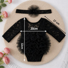Load image into Gallery viewer, Babymoon Set of 2 | Fluffy Romper &amp; Hairband | Baby Photoshoot Props Costumes | Black | 0-1 Month
