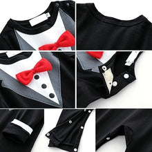 Load image into Gallery viewer, Babymoon Gentleman Suit Romper | Baby Photoshoot Props | Birthday Party Costume | Black | 9-12 Months
