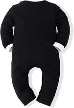 Load image into Gallery viewer, Babymoon Gentleman Suit Romper | Baby Photoshoot Props | Birthday Party Costume | Black | 9-12 Months
