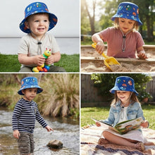 Load image into Gallery viewer, Babymoon Dinosaur Baby Boys Girls Kids Summer Cap with Head String Sun Beach Hat | Blue | 2-6 Year
