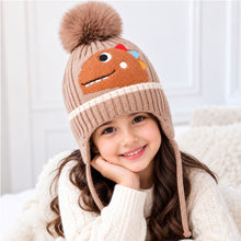 Load image into Gallery viewer, Babymoon Baby Dinosaur Design Cap with String Winter Kids Hat Boys Girls Caps | Brown | 1-15 Years
