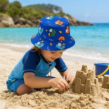 Load image into Gallery viewer, Babymoon Dinosaur Baby Boys Girls Kids Summer Cap with Head String Sun Beach Hat | Blue | 2-6 Year
