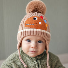 Load image into Gallery viewer, Babymoon Baby Dinosaur Design Cap with String Winter Kids Hat Boys Girls Caps | Brown | 1-15 Years
