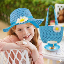 Load image into Gallery viewer, Babymoon Set of 2 | Baby Girls Summer Sunflower Straw Kids Sun Hat with Sling Purse Handbag | Beach Hat | 2-6 Years | Blue
