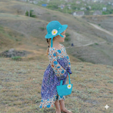 Load image into Gallery viewer, Babymoon Set of 2 | Baby Girls Summer Sunflower Straw Kids Sun Hat with Sling Purse Handbag | Beach Hat | 2-6 Years | Blue
