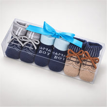 Load image into Gallery viewer, Babymoon Set of 3 | Non-Skid, Anti Slip Baby Socks Gift Box | Safety Protector | 0-9M | Blue
