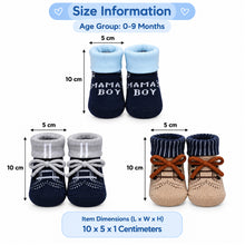 Load image into Gallery viewer, Babymoon Set of 3 | Non-Skid, Anti Slip Baby Socks Gift Box | Safety Protector | 0-9M | Blue
