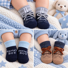 Load image into Gallery viewer, Babymoon Set of 3 | Non-Skid, Anti Slip Baby Socks Gift Box | Safety Protector | 0-9M | Blue
