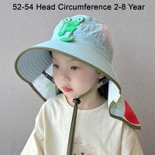 Load image into Gallery viewer, Babymoon Neck Flap Baby Boys Girls Kids Cartoon Summer Cap with Whistle and Adjustable Chin Strap Sun Beach Hat | Blue | 2-8 Year
