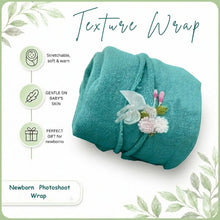 Load image into Gallery viewer, Babymoon Textured Stretchable Baby Photography Shoot Wrap Cloth With Hairband - Blue
