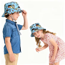 Load image into Gallery viewer, Babymoon Engineer Bucket Baby Boys Girls Kids Summer Cap with Head String Sun Beach Hat | Blue | 2-8
