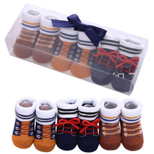 Load image into Gallery viewer, Babymoon Set of 3 | Non-Skid, Anti Slip Baby Socks Gift Box | Safety Protector | 0-9M | Coffee

