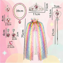 Load image into Gallery viewer, Babymoon Set of 7 | Baby Girls Princess Cape Clock with Tiara Crown, Wand, Necklace, Ring, Earrings, Bracelet | Princess Girls Birthday Party Dress Costumes | Baby Gift Set | 3-8 Yrs
