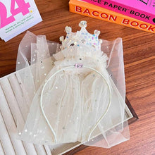 Load image into Gallery viewer, Babymoon Diamond Princess Birthday Party Girls Crown Headband with Veil | Hair Accessories | 3-8 Yrs
