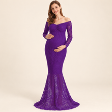 Load image into Gallery viewer, Babymoon Lace Off Shoulder Maternity Gown Dress  - Purple
