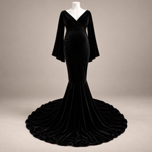 Load image into Gallery viewer, Babymoon Velvet Baggy Sleeve Maternity Gown Dress - Black
