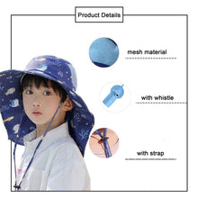Load image into Gallery viewer, Babymoon Neck Flap Baby Boys Girls Kids Cartoon Summer Cap with Whistle and Adjustable Chin Strap Sun Beach Hat | Fish Blue | 4-8 Year
