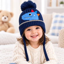 Load image into Gallery viewer, Babymoon Baby Dinosaur Design Cap with String Winter Kids Hat Boys Girls Caps | Darkblue | 1-15 Years (Copy)
