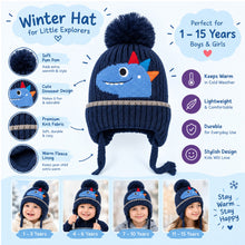 Load image into Gallery viewer, Babymoon Baby Dinosaur Design Cap with String Winter Kids Hat Boys Girls Caps | Darkblue | 1-15 Years (Copy)
