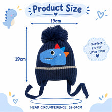 Load image into Gallery viewer, Babymoon Baby Dinosaur Design Cap with String Winter Kids Hat Boys Girls Caps | Darkblue | 1-15 Years (Copy)
