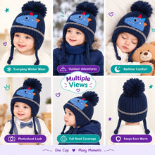 Load image into Gallery viewer, Babymoon Baby Dinosaur Design Cap with String Winter Kids Hat Boys Girls Caps | Darkblue | 1-15 Years (Copy)
