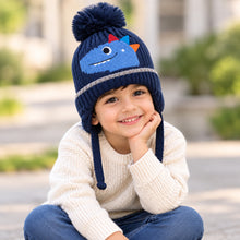 Load image into Gallery viewer, Babymoon Baby Dinosaur Design Cap with String Winter Kids Hat Boys Girls Caps | Darkblue | 1-15 Years (Copy)
