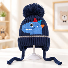 Load image into Gallery viewer, Babymoon Baby Dinosaur Design Cap with String Winter Kids Hat Boys Girls Caps | Darkblue | 1-15 Years (Copy)
