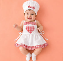 Load image into Gallery viewer, Babymoon | Set of 2 | Baby Girl' s Designer Baker's Chef Costume With Chef Cap | Baby Photoshoot Props | Costume | 0-1 Yr | White

