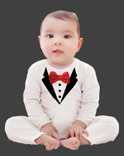 Load image into Gallery viewer, Babymoon Gentleman Suit Romper | Baby Photoshoot Props | Birthday Party Costume | White | 9-12 Months
