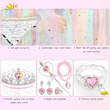 Load image into Gallery viewer, Babymoon Set of 7 | Baby Girls Princess Cape Clock with Tiara Crown, Wand, Necklace, Ring, Earrings, Bracelet | Princess Girls Birthday Party Dress Costumes | Baby Gift Set | 3-8 Yrs
