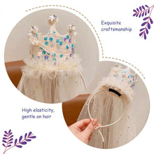Load image into Gallery viewer, Babymoon Diamond Princess Birthday Party Girls Crown Headband with Veil | Hair Accessories | 3-8 Yrs
