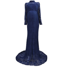 Load image into Gallery viewer, Babymoon High Neck Full Sleeve Maternity Gown Dress - Blue
