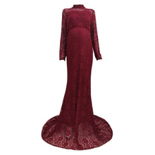 Load image into Gallery viewer, Babymoon High Neck Full Sleeve Maternity Gown Dress - Maroon
