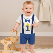 Load image into Gallery viewer, Babymoon 1st Rank First Birthday Romper Outfit | Baby Photoshoot Props Costumes | Blue
