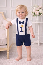 Load image into Gallery viewer, Babymoon 1st Rank First Birthday Romper Outfit | Baby Photoshoot Props Costumes | Blue
